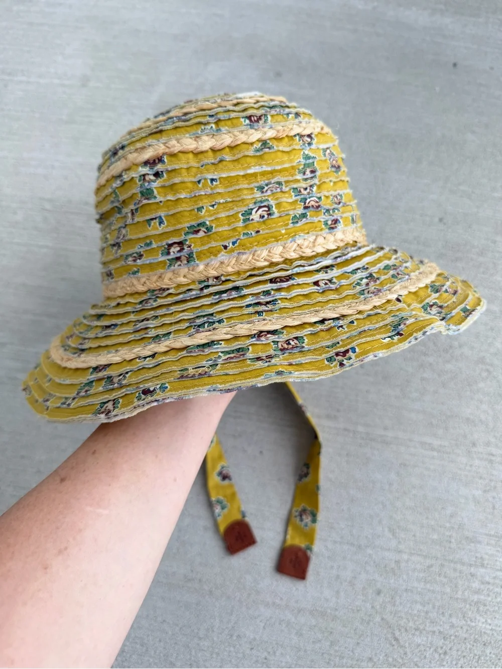 Rare Tory Burch Early 2010s Floral Raffia Wide Brim Sun Hat Tie Strap OS
